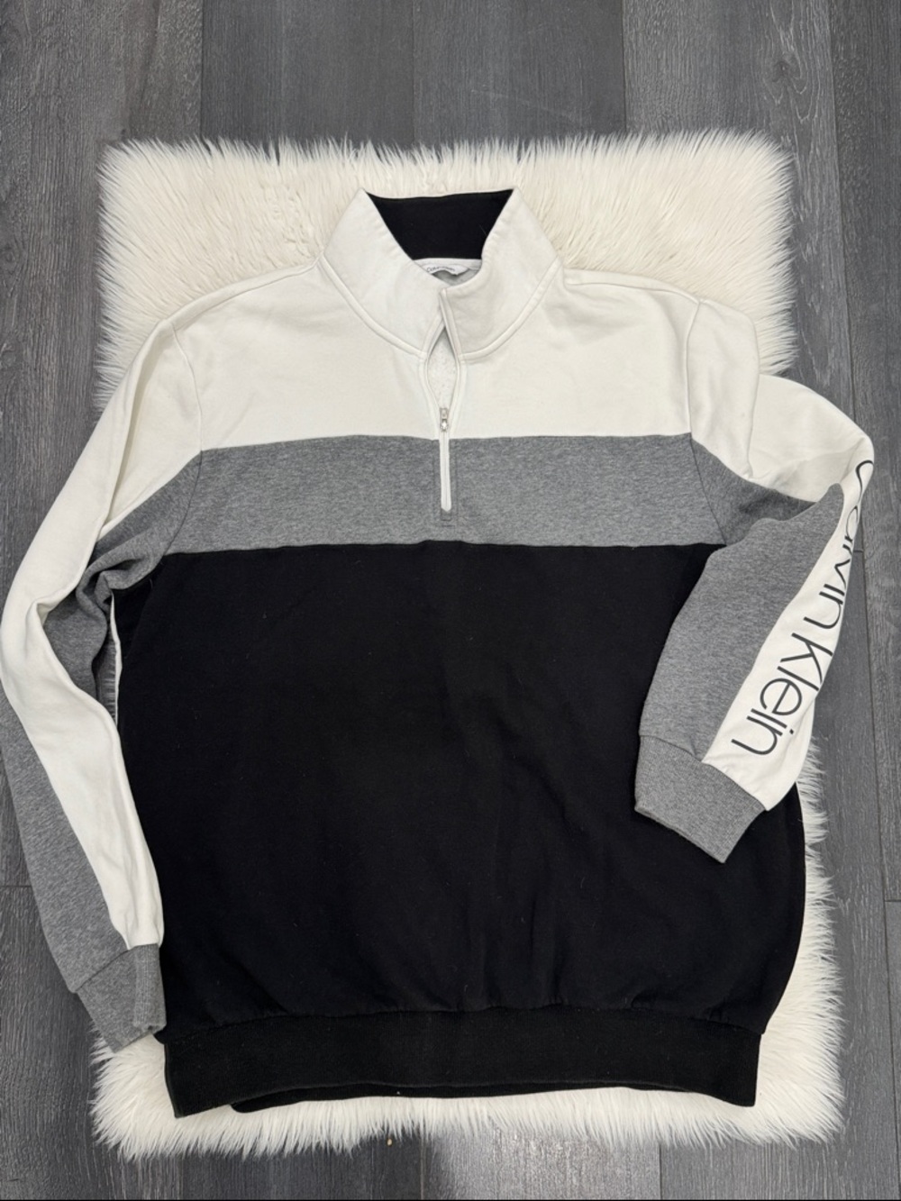 Calvin Klein Men’s Colorblock Quarter-Zip Pullover - Cream/Gray/Black